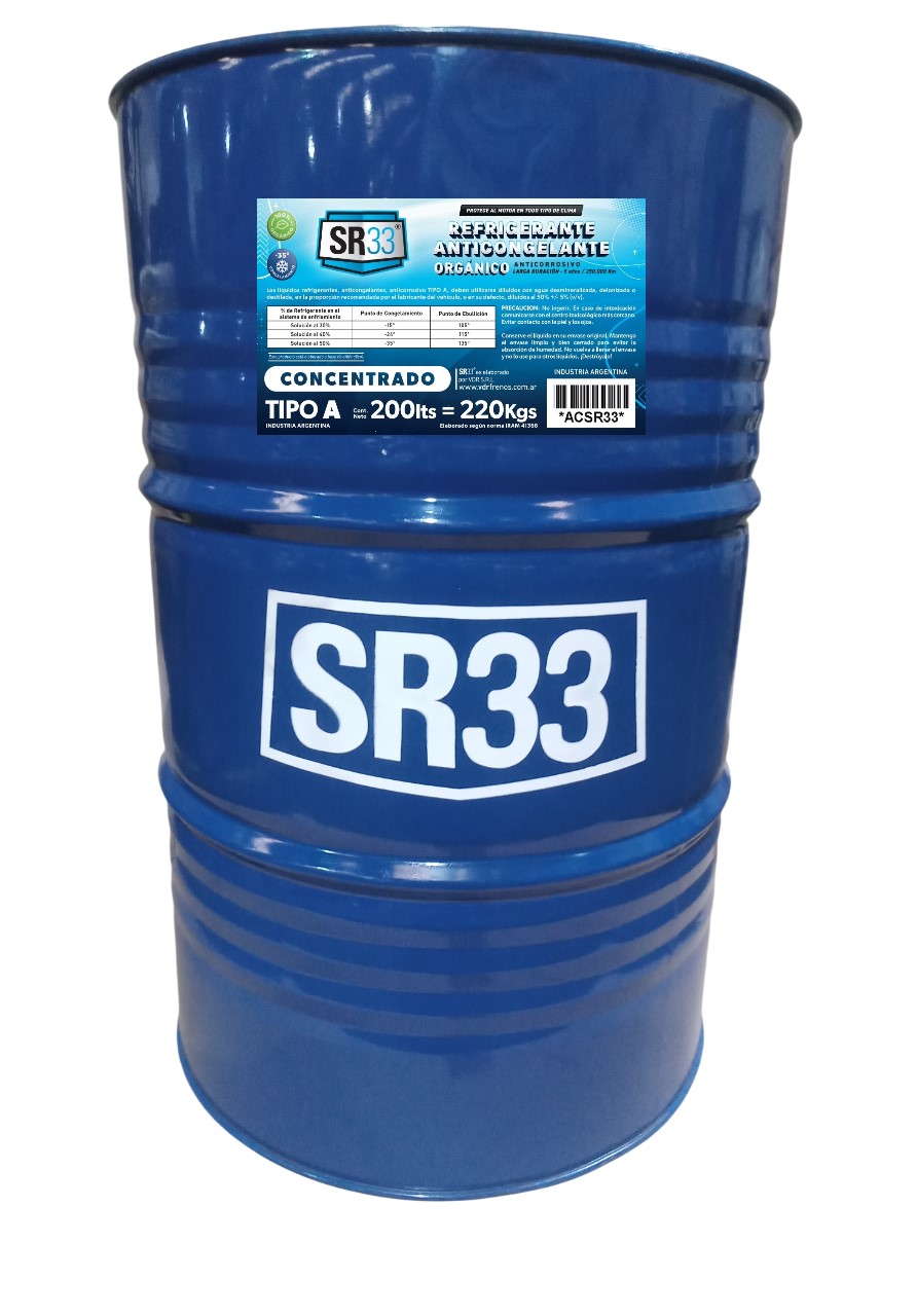 ANTICONGELANTE REFRIGERANTE ORGANICO AZUL 200 LITROS